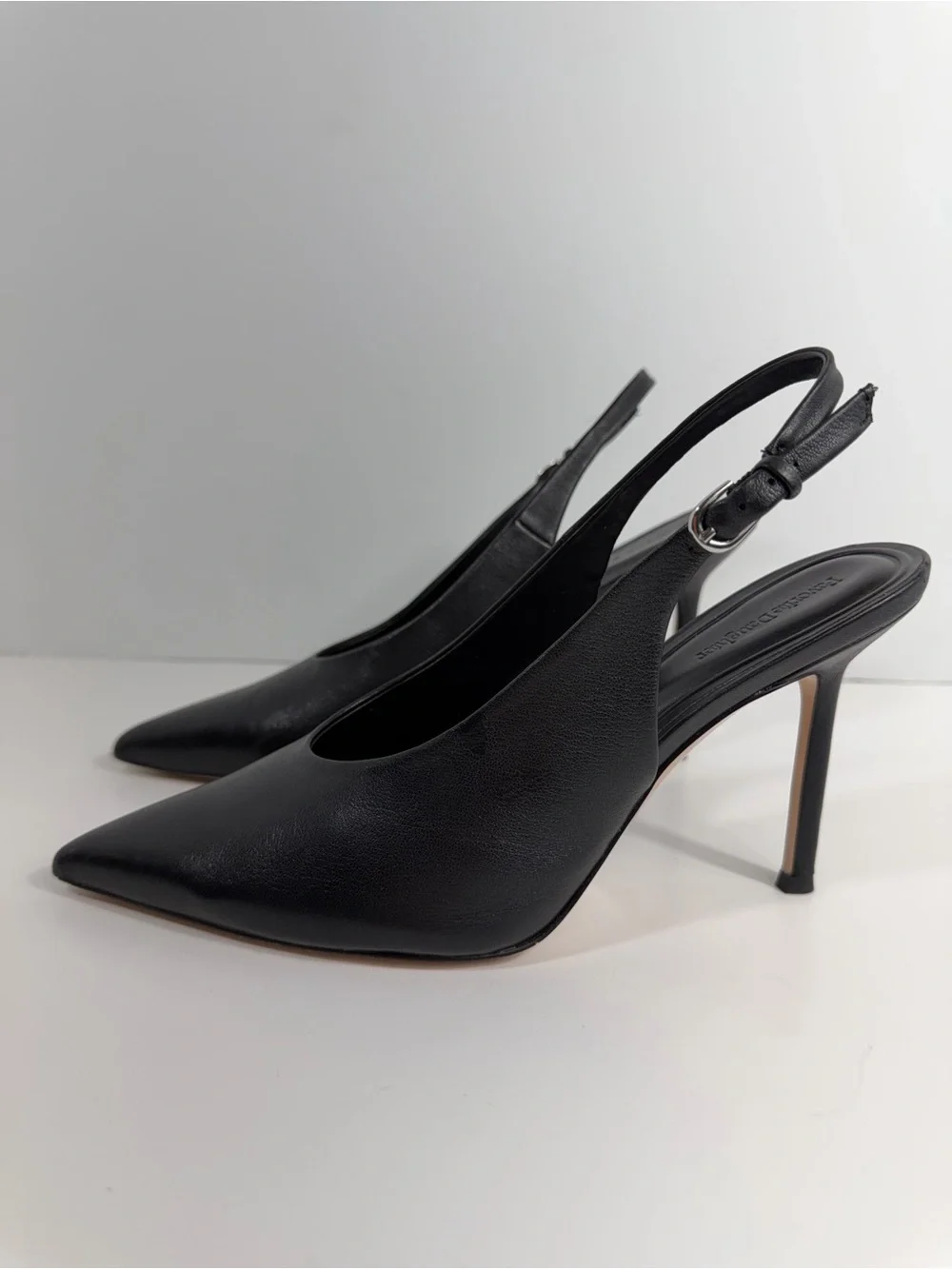 Favorite Daughter Black Leather Remy Pointed Toe Slingback Heels Pump 8 - Picture 9 of 12